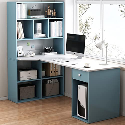 QQXX Modern L-shaped Desk with Storage Shelf,wood Corner Desk,computer Desk with Shelves,study Writing Desk Table with Hutch and Bookshelf,desk with Drawers for Home Office Furniture