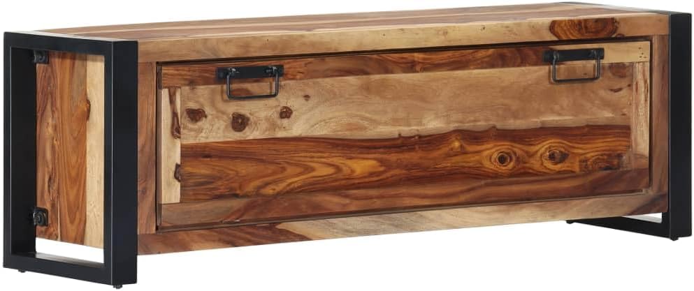 vidaXL Solid Sheesham Wood Shoe Cabinet with Steel Legs - Spacious Shoe Rack with 2 Shelves and Door - Durable and Sturdy Shoe Storage Furniture for Organized Spaces.