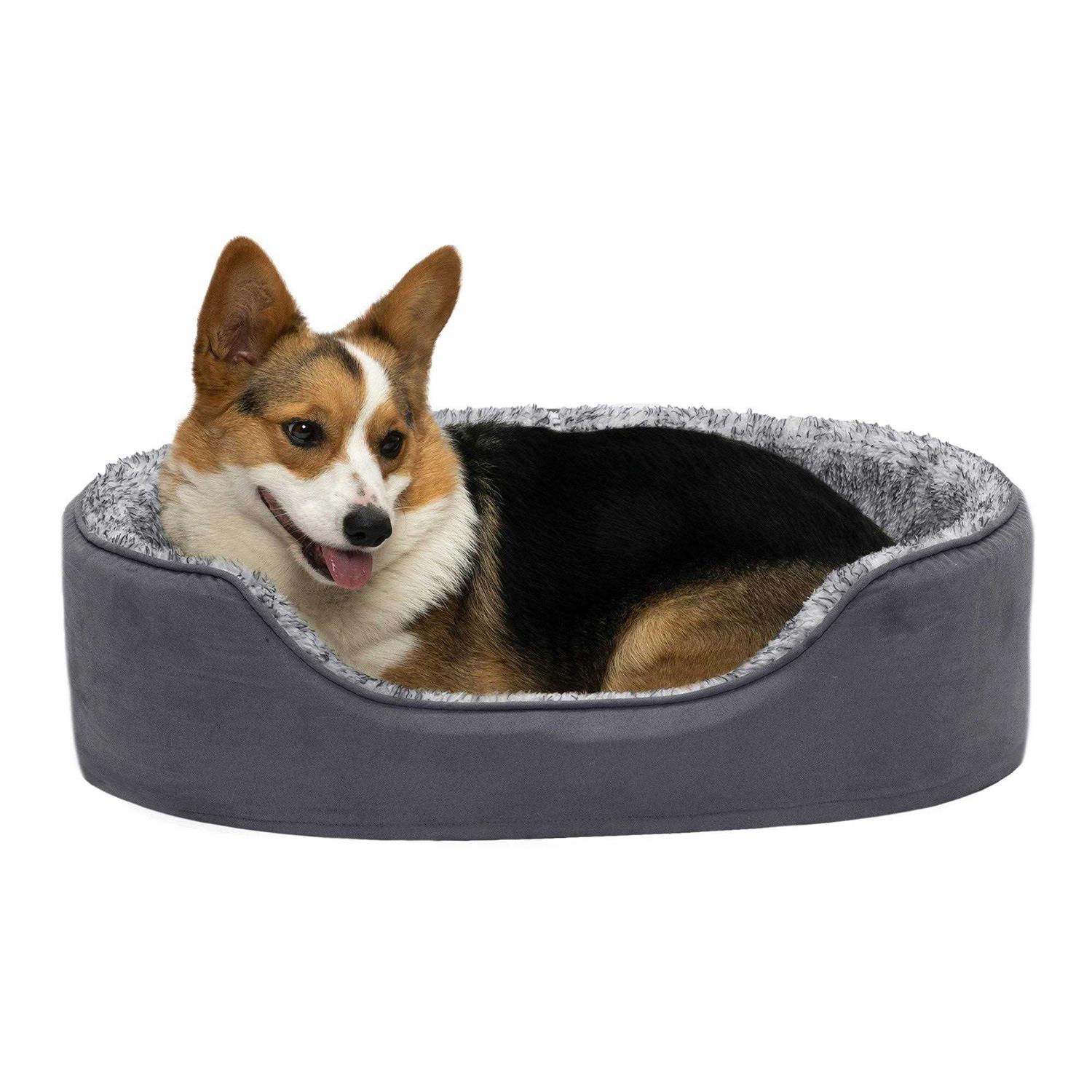 FurHaven Two-Tone Fur & Suede Oval Dog Bed - Pet Supplies online store