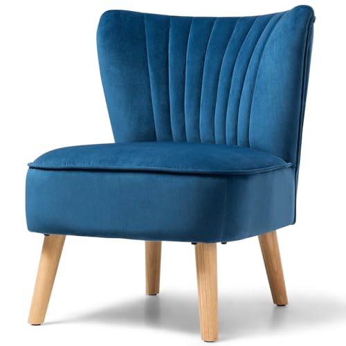 Byroce Velvet Accent Chair, Comfy Upholstered Sofa Chair w/Wood Legs, Mid Century Modern Side Chair w/Thick Sponge Cushion, Armless Wingback Corner Chair for Living Room, Bedroom (Green)