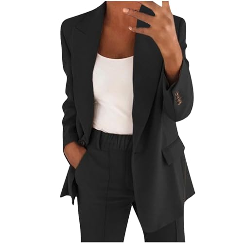 2 Piece Sets for Women Summer Office Suit Set Lapel Neck Blazer Jacksets Drawstring Pant Sets Going Out Outfits