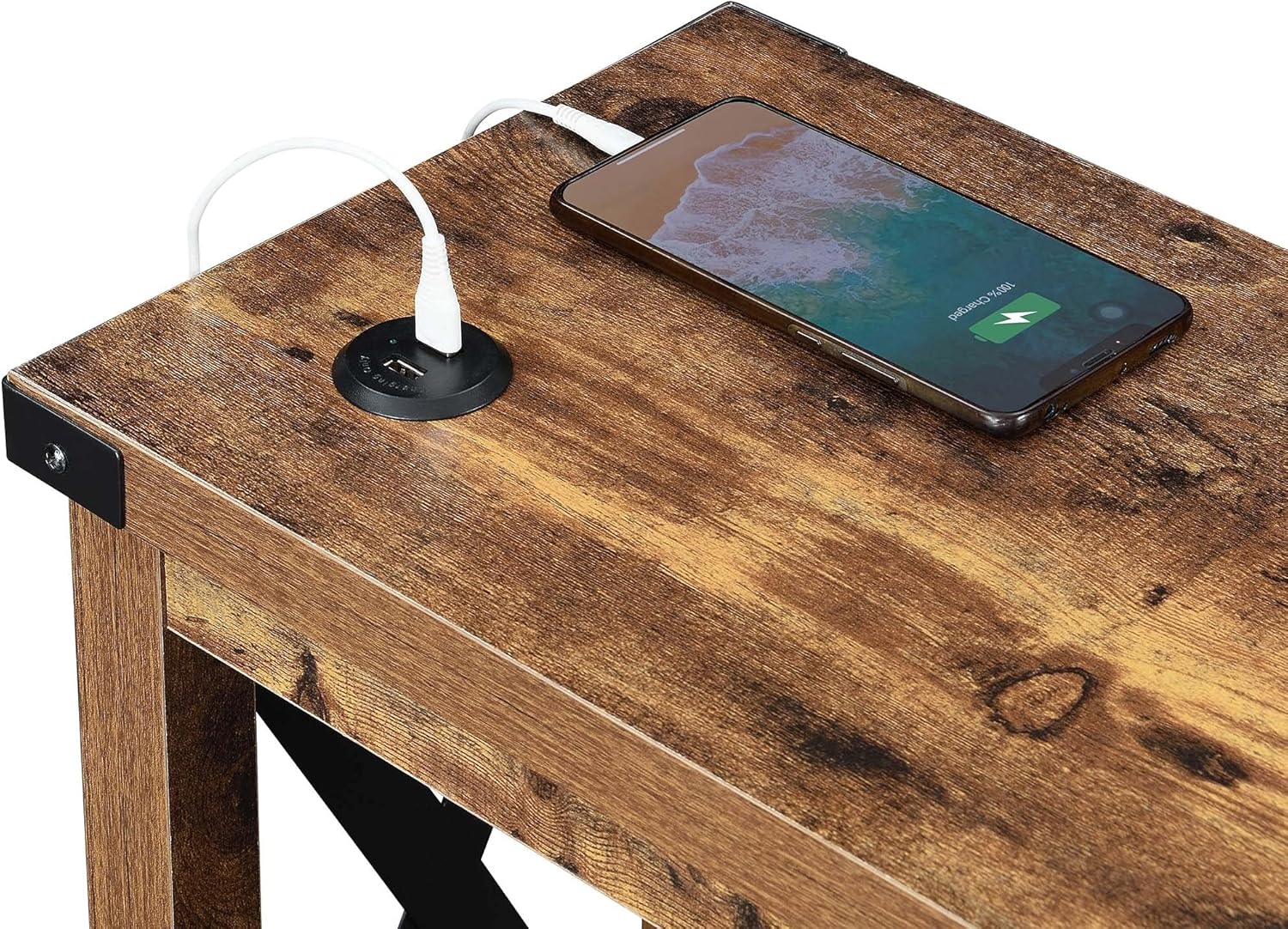 Ergode Durango Chairside Table with Charging Station and Shelf - Stylish and Functional Home Furniture Built-in USB Ports, Cable Management, Durable Construction.