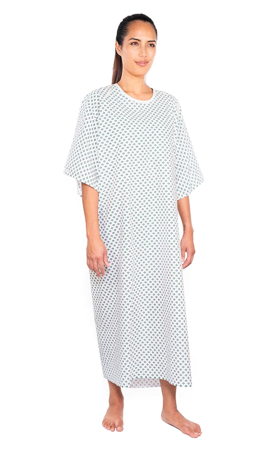 Personal Touch Unisex Hospital Patient Angle Back Overlap Ties at Neck & Waist Gown - Size 5X Pack of 2 (Green/Blue Squares)