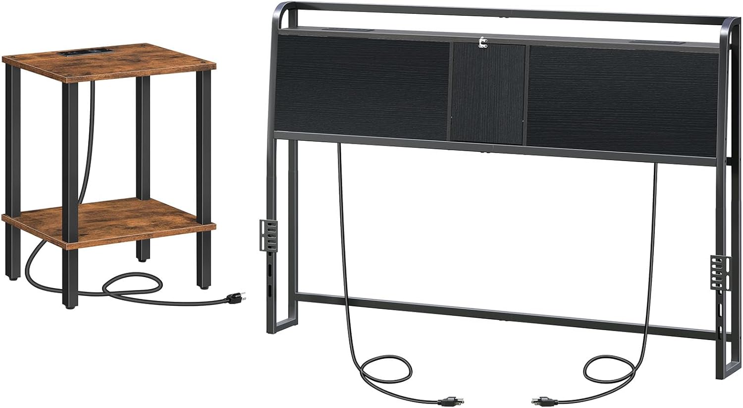 Headboard Queen Size, Headboard with 4 Outlets and 4 USB Ports Side Table, End Table with Charging Station ETHR79E01-HBHB191E01