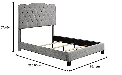 Rosevera Gabriel Adjustable Headboard Bed with Linen Upholstery for Bedroom, Queen, Dark Gray