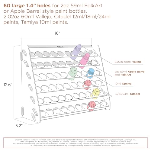 Paint Rack Organizer with 65 Holes of 2 Sizes for Miniature Paint Set - Wall-mounted Wooden Craft Paint Storage Rack - Craft Paint Holder Rack 16.3x6.6x12.6 inch