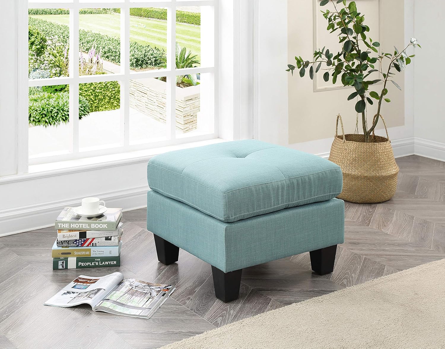 Glory Furniture Newbury Twill Fabric Ottoman in Teal