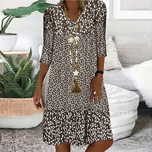 TANGNADE Dresses for Women 2024 Summer Beach Dress Flowy Casual Midi Dresses Short Sleeve Sundresses Smocked Dresses