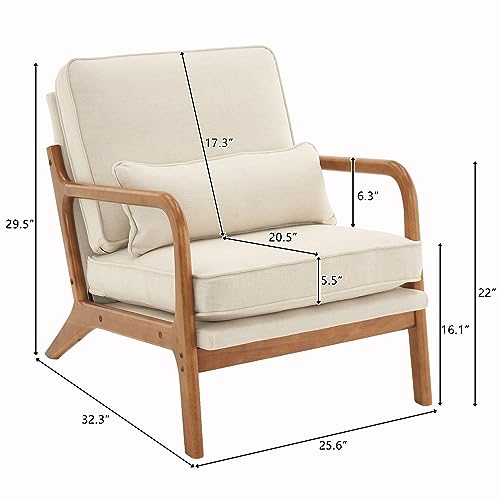 Modern Accent Chair Armchair with Oak Armrest, Upholstered Single Lounge Chair Comfy Linen Reading Vanity Living Room Chairs Sofa Chair,Indoor Leisure Chair for Living Room Bedroom,Dark Grey