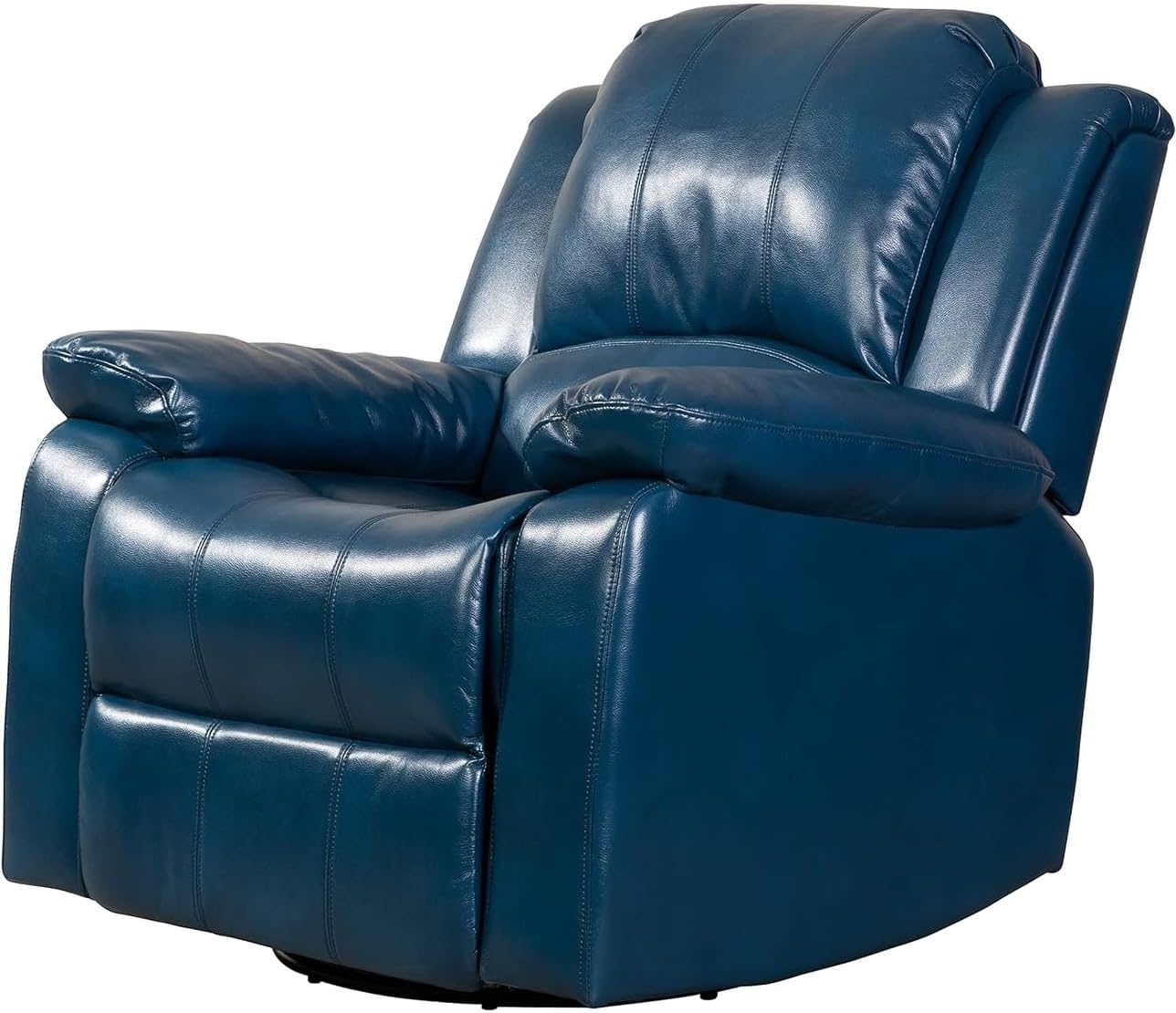 Blue Leather Manual Recliner Chair Overstuffed Headrest Footrest Solid Modern Contemporary Recline