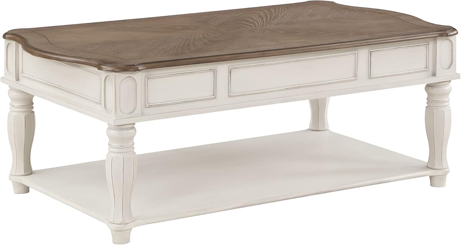 Florian Coffee Table w/Lift Top in Oak & Antique White Finish LV01662