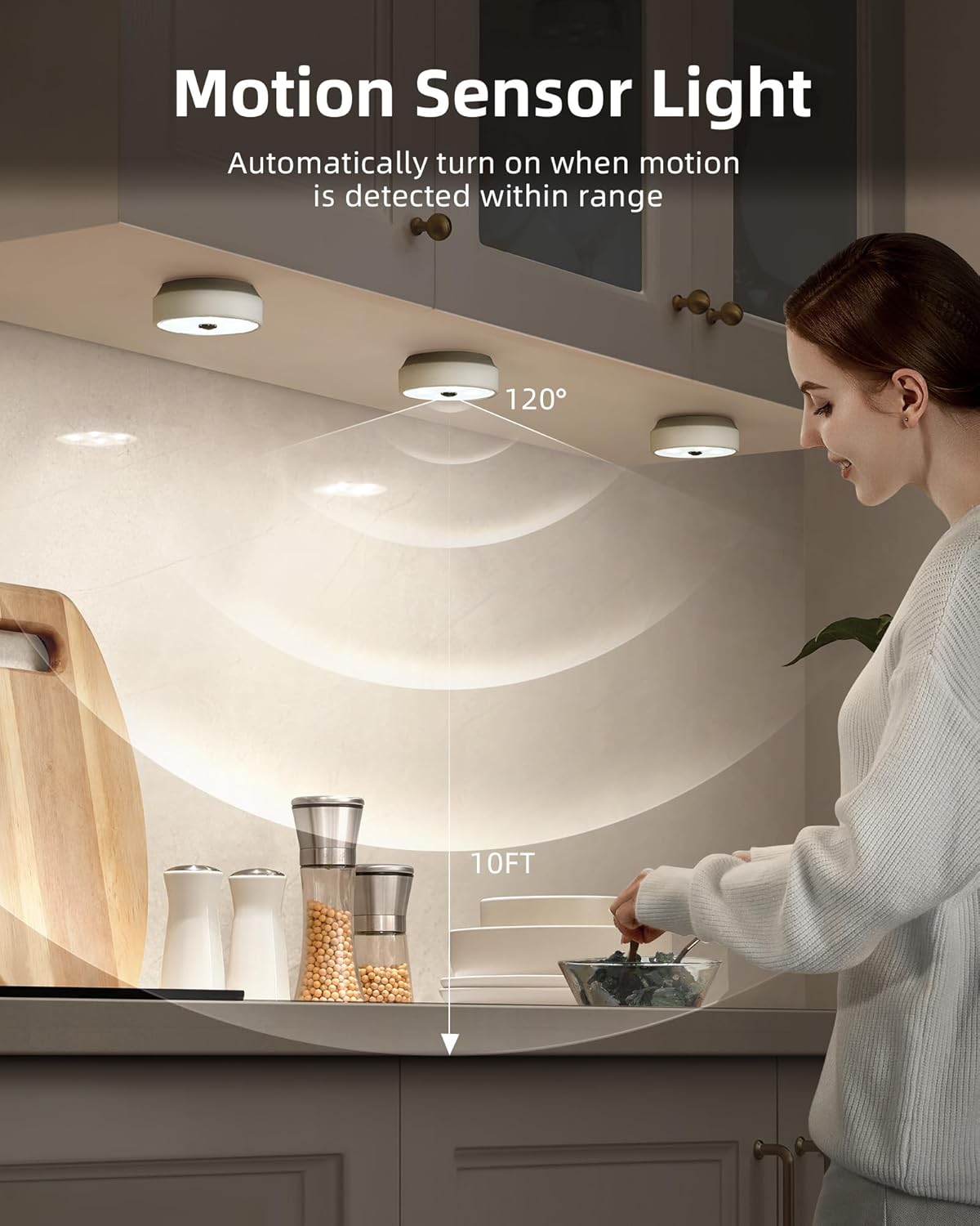 EZVALO Puck Lights with Remote 6Pack, Rechargeable 1200mAh Motion Sensor Under Cabinet Lights, 2 Color Temps LED Closet Lights Group Control, Dimmable Under Counter Lights for Kitchen, Bedroom