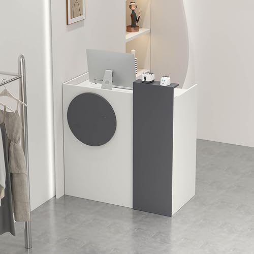 Compact standing reception counter，Wooden computer desk reception table with diverse storage，Office front desk reception suitable for various settings，Salon reception desk with counter(White marble,80