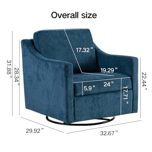 Modern Large Swivel Armchair，24“ Thickened Linen Upholstered Seat，Comfort 360° Swivel Solid Wood Living Room Accent Chairs for Adults (Gray)