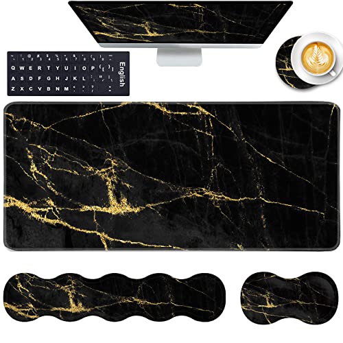 Mouse Pad,Large Pink Desk Mat, 4in1 XXL Mousepad + Keyboard Wrist Rest+Mouse Wrist Rest+Coaster Set with Ergonomic Desk Pad for Home Office Table Computer-Gray Rose Floral