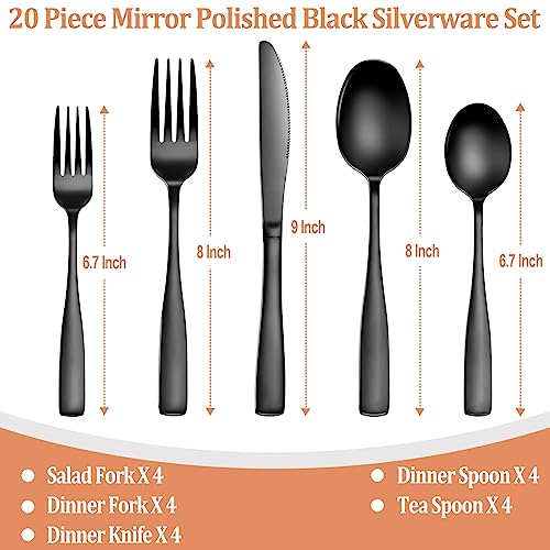 40 Pcs Silverware Set, Stainless Steel Flatware Set for 8, Food-Grade Cutlery Set, Mirror Polished Tableware Eating Utensils Set for Home Kitchen, Include Knife Fork Spoon Set, Dishwasher Safe