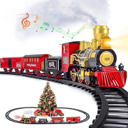 Letapapa Train Set, Christmas Train Sets for Under The Tree, Electric Train Toy for Boys & Girls, Toy Train w/Steam Locomotive, Tracks, Lights & Sound, for 3 4 5 6 7 8+ Year Old Kids