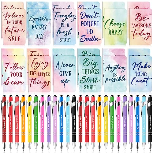 96 Pcs Watercolor Bulk Motivational Pens Inspirational Notepads Set, Pocket Motivational Quote Notebooks Ballpoint Pens, Mini Journals Gift Set for Kids Students Teachers School Office Prizes Supplies