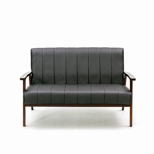 Panana Mid-Century Retro Modern Solid Wood Armrest Accent Chair,Upholstered Lounge Chairs, Living Room Furniture (Black Artificial, Strips - Single Chair)