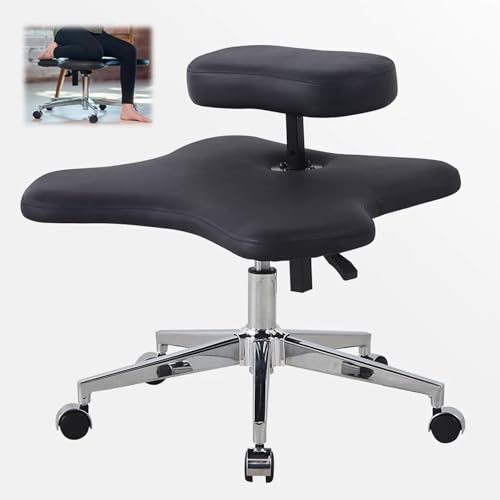 Kneeling Chair, Ergonomic Cross Legged Chair with Wheels, Adjustable Height Meditation Chair, Home Office Desk Chair, Relieving Back and Neck Pain & Improving Posture