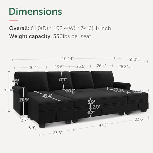 HONBAY Convertible Sectional Sofa Set with Storage Seat U Shaped Sectional Couch with Reversible Chaise Sleeper Sectional Couch Bed for Living Room