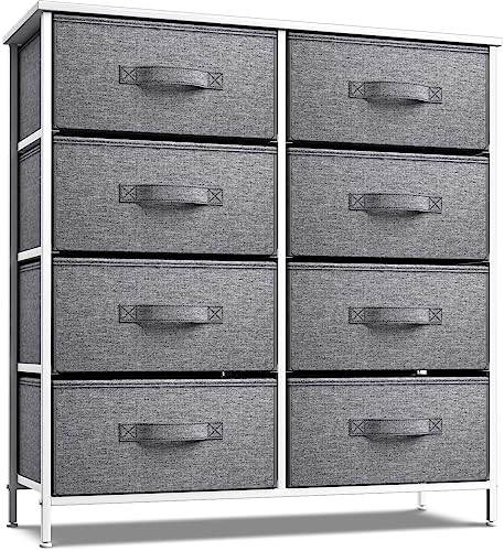 Sorbus Dresser with 8 Drawers - Chest Organizer Unit with Steel Frame Wood Top & Handle Easy Pull Fabric Bins for Clothes - Large Storage Furniture for Bedroom, Hallway, Living Room, Nursery & Closet