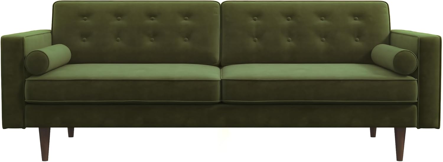 Kearney Mid-Century Tufted Tight Back Velvet Upholstered Sofa in Olive Green