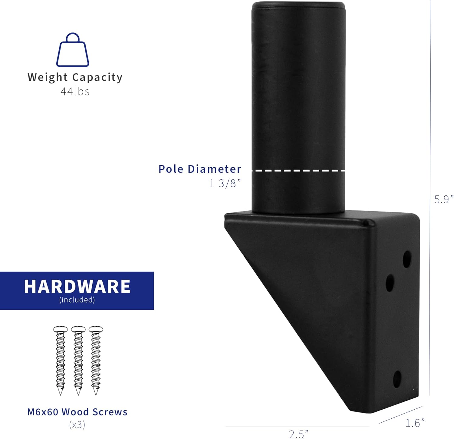 VIVO Wall Mount Conversion Pole Bracket, for Single or Dual Monitor Mount Arms, Standard 1-3/8 inch Diameter, Universal Compatibility, Weight Capacity 44 lbs, Black, MOUNT-WCB01
