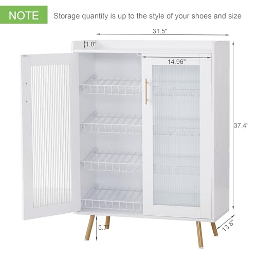 VECELO Shoe Cabinet Storage for Entryway 4-Tier Free Standing Organizer with Doors and Shelves, Large Capacity for Hallway, 23.62 