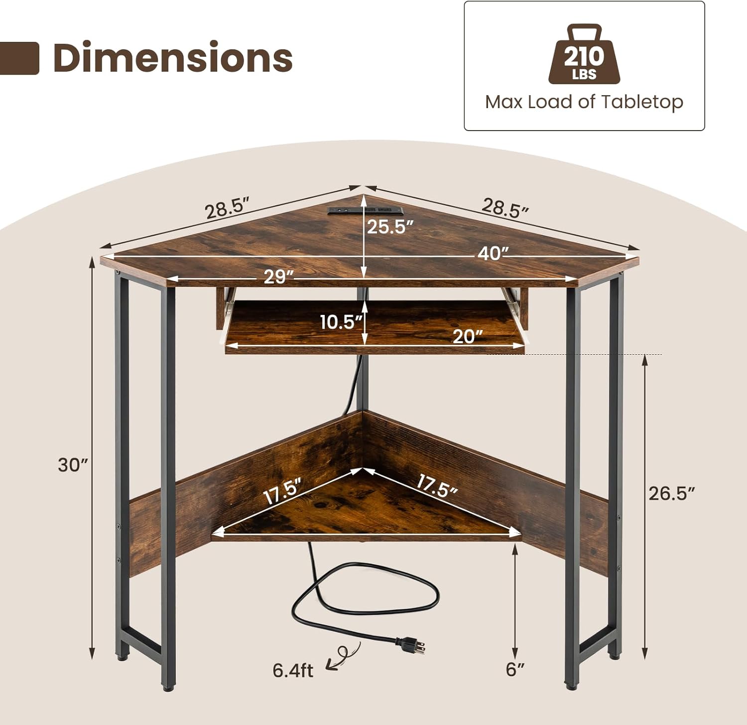 Corner Desk with Outlets & USB Ports, Computer Desk W/Storage Shelf & Keyboard Tray for Small Space, Industrial Small Side Table for Home Office Workstation, Rustic Brown