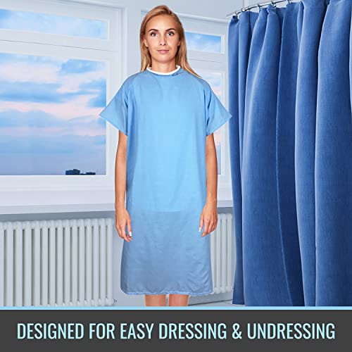 DMI Hospital Gown for Women or Men, Patient Gown, Back Tie and Side Tape Tie, 38 Inches Long, Blue, 12 Each