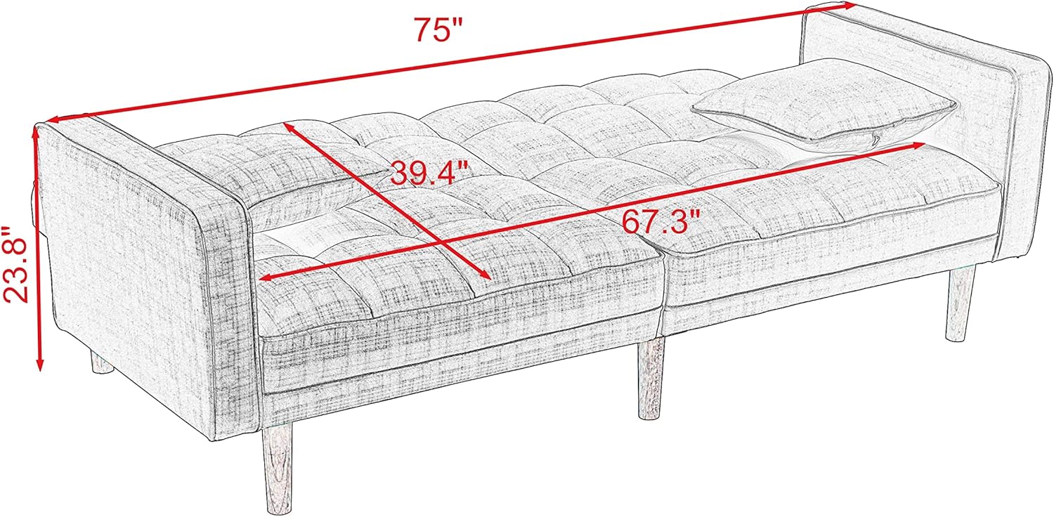 FUTON Sofa Bed Sleeper Yellow Linen Fabric