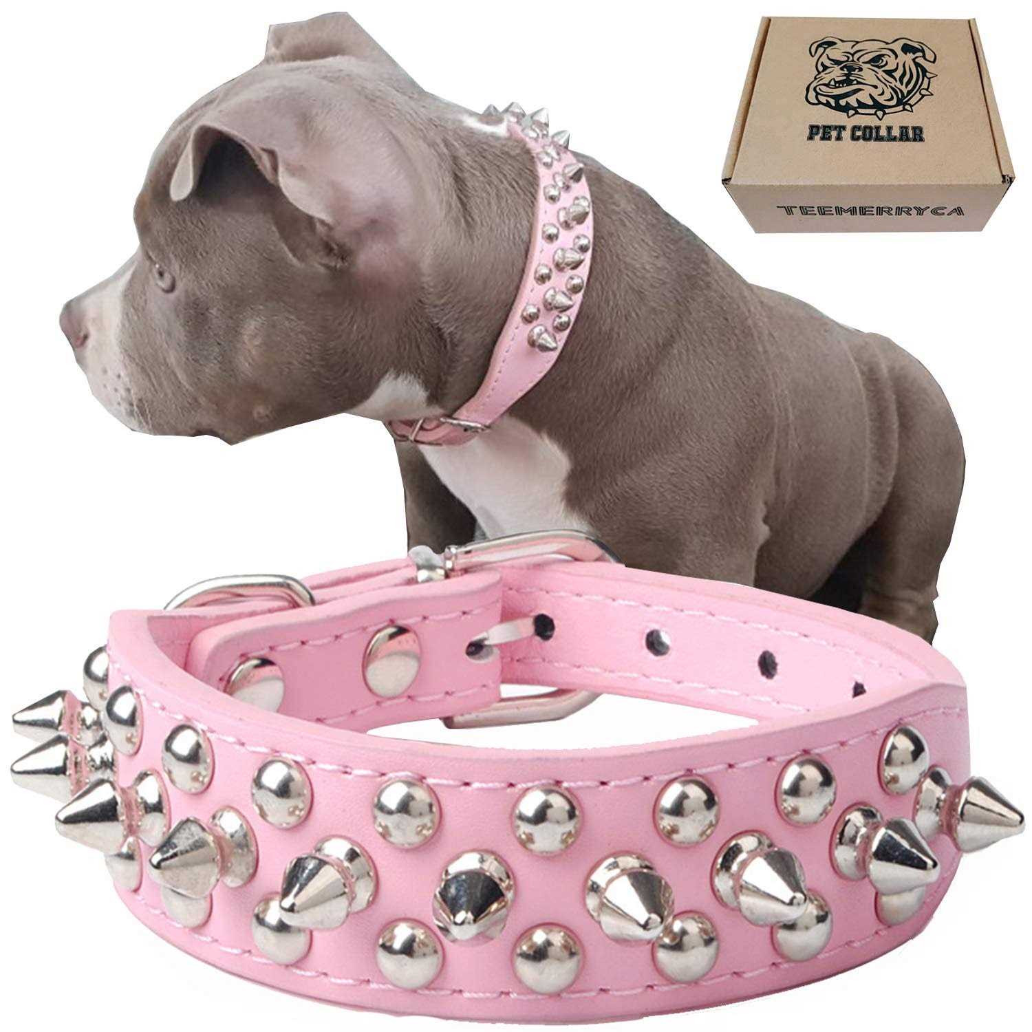 Teemerryca Adjustable Leather Spiked Studded Dog Collars with a Squeak Ball Gift for Small Medium Large Pets Like Cats/Pit Bull/Bulldog - Pet Supplies online store