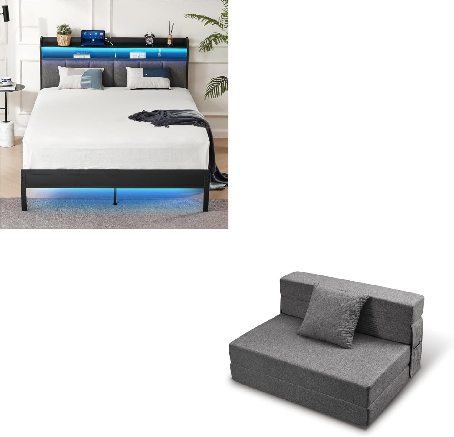 Twin Bed Frame with 6 inch Folding Sofa Bed