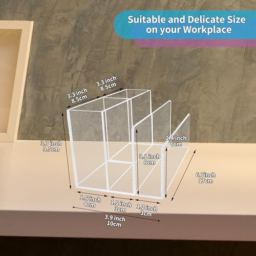 Acrylic Desk Organizer Clear Combination of File and Pen Holder 3-Section Office Desk Accessories Office Organization for File, Envelopes, Electronics, Pen, Cards and other small office supplies
