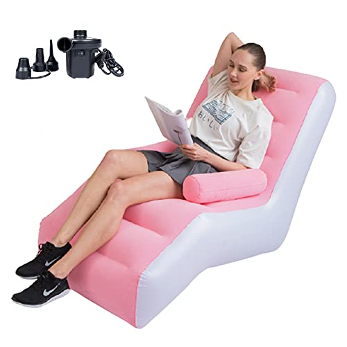 PLKO Inflatable Chaise with Household air Pump，Lounger Sofa for Indoor Living Room Bedroom, Outdoor Travel Camping Picnic,pink