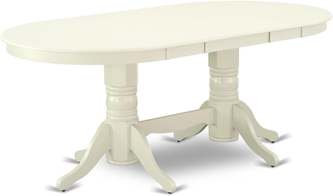 Artisanal Abode 9 Pc Kitchen Set for 8 Dining Table with Leaf and Eight Parson Chair with Linen White Leg and Pu Leather Color Pond