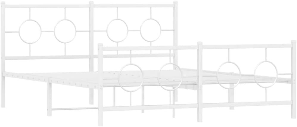 vidaXL White Metal Bed Frame-Industrial Double Bed with Headboard/Footboard, Bedroom Furniture, 81.5