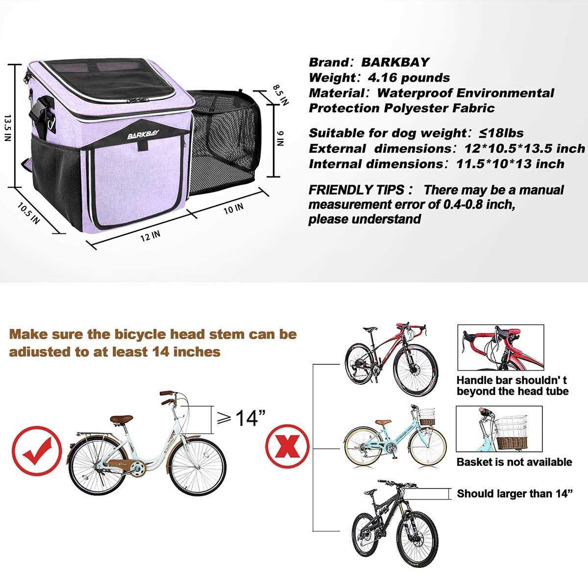 BARKBAY Dog Bike Basket Carrier Expandable Foldable Soft-Sided Dog Carrier - Pet Supplies online store