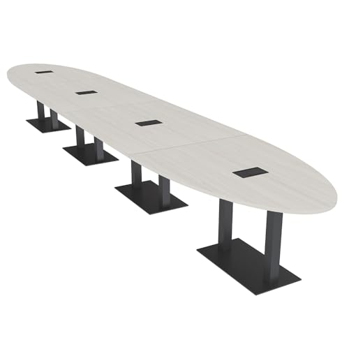 20' Oval Conference Table with Electric and Data | 18 Person Modular Boardroom Table | Harmony Series | Blonde Sufside Ash with Matte Black Base