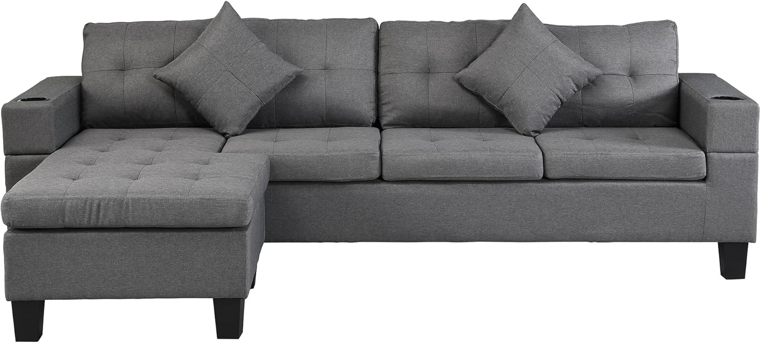 Sectional Sofa Set for Living Room with L Shape Chaise Lounge,cup holder and Left or Right Hand Chaise Modern 4 Seat