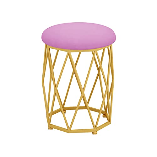 Vanity Footrest Stool Velvet Round Ottoman Footstool Modern Upholstered Dressing Chair Side Table Seat with Gold Metal Leg,Yellow