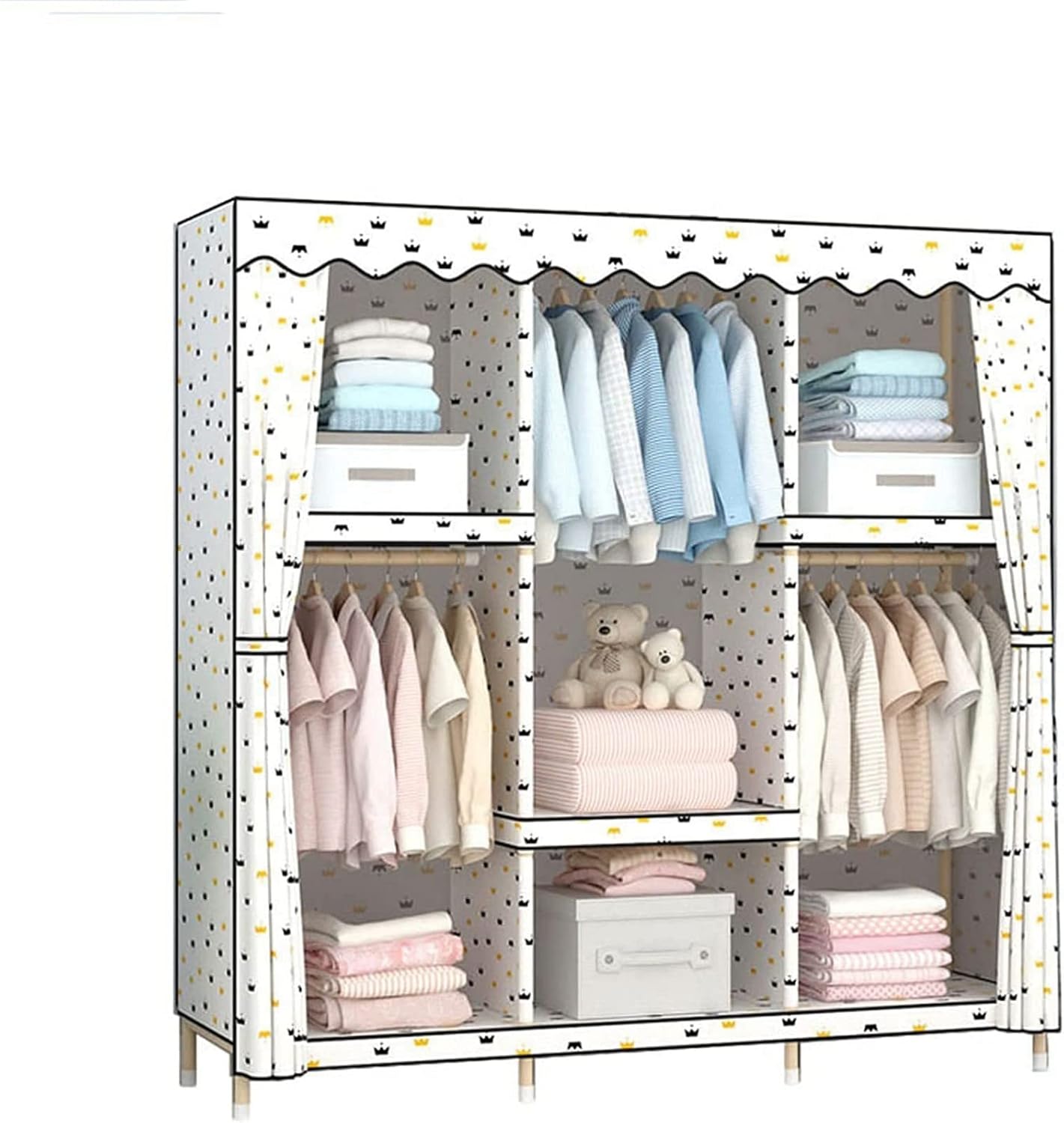Portable Wardrobe Cloth Wardrobe Simple Wardrobe,Multifunction Creativity Wardrobe Solid Wood Stable Wardrobe Rail White Girl,168 * 150 * 45cm Portable Cloth Hanger
