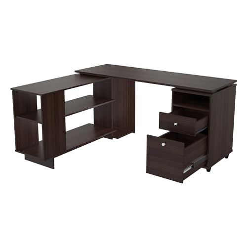 Inval L-Shaped Engineered Wood Reversible Computer Desk, Smoke Oak