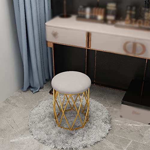 Vanity Footrest Stool Velvet Round Ottoman Footstool Modern Upholstered Dressing Chair Side Table Seat with Gold Metal Leg,Yellow