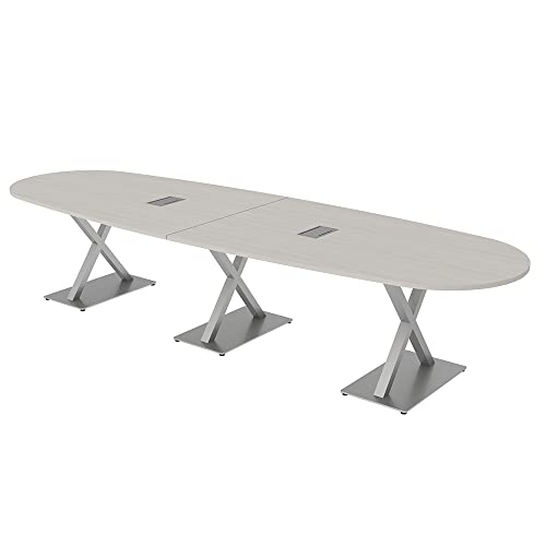 12 Person Modular Conference Table with X Bases | Oval Boat Shape| Harmony Series | 12Ft | Black Cypress