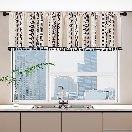 Coral Fish Boho Curtains Bohemian Window Curtains Geometric Pattern Bedroom Curtains with Tassel Borders Living Room Curtains Cotton Curtains Rod Pocket Window Drapes (59