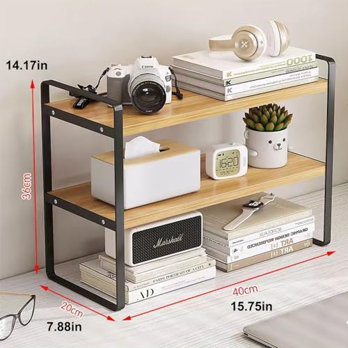 Desktop Organizer Shelf, 2-Tier Multipurpose Wood Office Desk Storage Rack,Small Computer Desk Bookshelf, Cubicle Decor Aesthetic Bookcase for Home Office (Black+White)