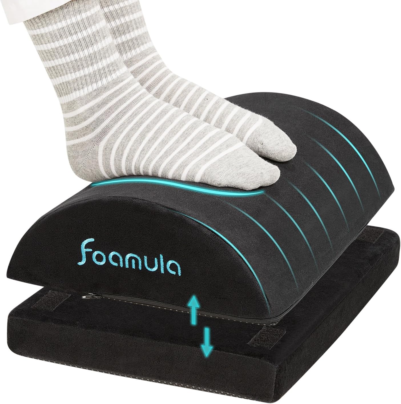 Foot Rest for Under Desk at Work, Foot Stool Under Desk with Ergonomic 55D High Rebound Memory Foam and 2 Adjustable Heights, Foot Stool for Office Chair and Gaming Chair, Black