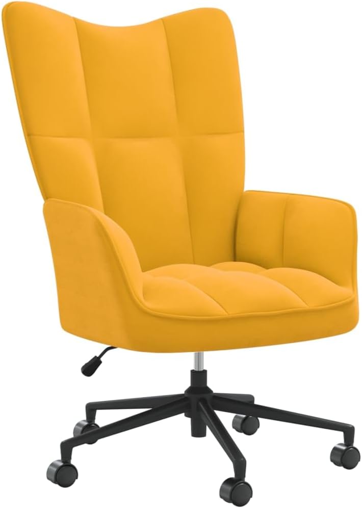 Relaxing Chair Mustard Yellow Velvet,Modern Velvet Office Chair with Adjustable Height and Rolling Castors for Comfort and Style Living Room Armchairs, Recliners & Sleeper Chairs